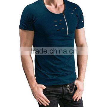 T-shirt,ZYooh Men Casual Slim Fit Zipper Holes Round T-shirt Cotton Solid Color Tee Tops