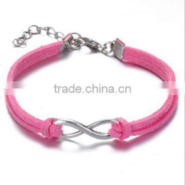women style pink suede leather bracelet diy infinity charm suede leather bracelets for couple love bracelets
