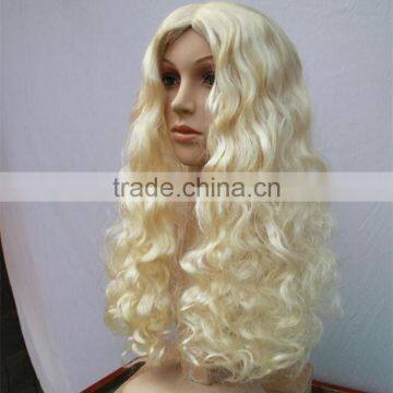 Wholesale Long Wave Heat Resistant Fiber Hair Side Part Blonde Synthetic Lace Front Halloween Wig photo-3