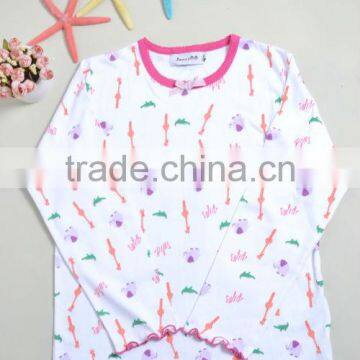 2014 Latest design!! White printed long sleeve pure cotton t-shirt baby girl kids