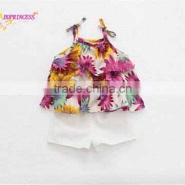 2015 lastest style baby girls clothing sets chiffon beautiful girls summer clothes suitable for 2-8years girls with pants