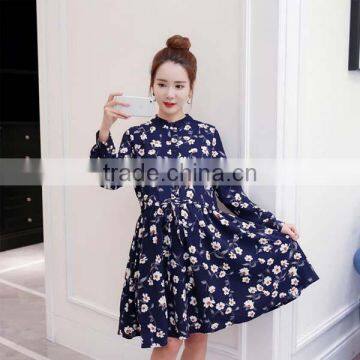 High Waist Fashion Spring Maternity Dress 2017 Import Floral Print Chiffon Dress