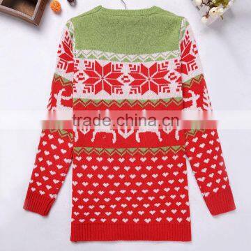 Fashionable Design Long Style Red Snowflake Patterns Ladies Christmas Sweater photo-3