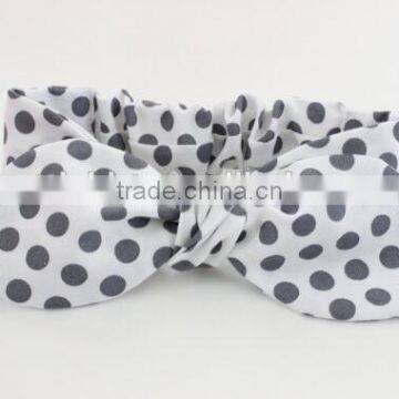 100% Knitted Cotton Flower Ribbon Headband Baby Kids Girl Dots Crochet Top Knot Headband photo-2