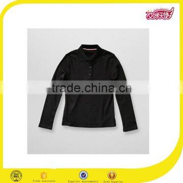 fit long sleeve interlock school uniform manufacturers unisex polo shirt t-shirt with picot collar