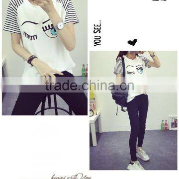 Women Creative Face Eyes Cotton Causal t Shirt photo-4