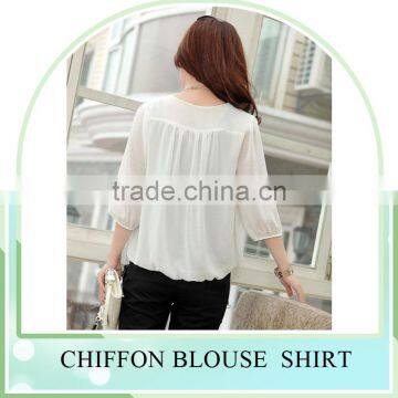 2016 Wholesale Cheap Price Women Chiffon Shirts Outfit Rivet Cute Doll Long Sleeves Design Women Chiffon Casual Top Blouse photo-4