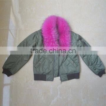 Myfur Popular New Ladies MA1 Bomber Jacket with Real Raccoon Fur Collar Trim