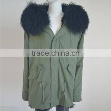 Myfur Black Sheep Fur Lining Mongolian Lamb Fur Hood Green Parka Jackets photo-3