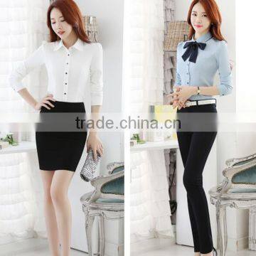 2016 New Style Women Fashion Long Sleeve Blue Shirt Ladies Office Formal White Shirt photo-4