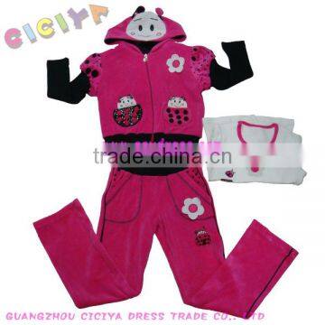 Girls bug designed velvet 3pcs set pajama velvet clothing set