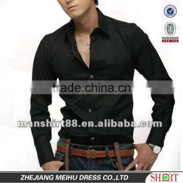 latest CVC slim fit long sleeve black tuxedo casual shirt for man