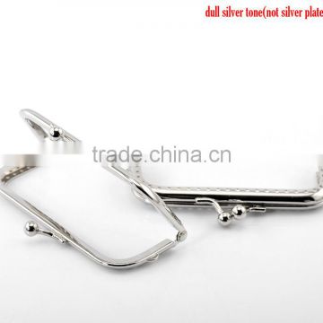 2pc Silver Tone Bead Purse Bag Metal Frame Kiss Clasp Lock Handle 10.5x6cm(4 1/8"x2 3/8"),Jewelry