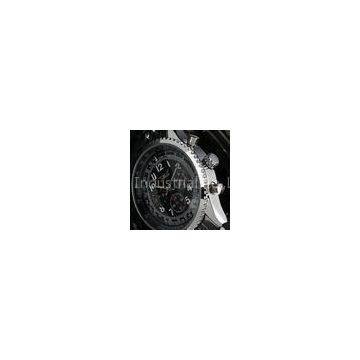 Black Chrono Mechanical Automatic Watches Arabic Numeral With Steel Hands