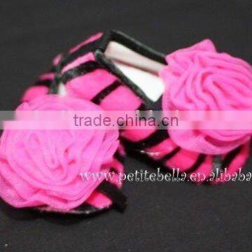Hot Pink Zebra Print Shoes With Hot Pink Rosettes Pettishoes Crib Shoes MAS34