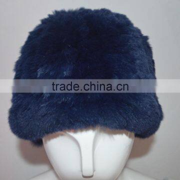 SJ607-02 Dark Blue High Quality Elastic Rex Rabbit Knitting Winter Hats With Fur photo-6