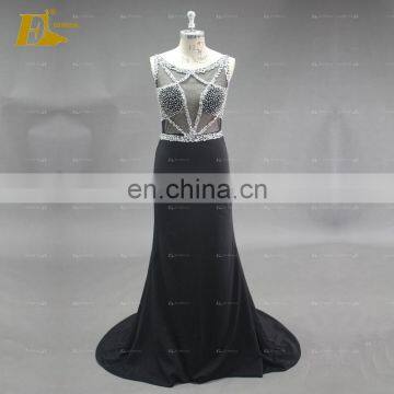 Real Pictures Beaded See Through Top Sheath Long Black Evening Dress