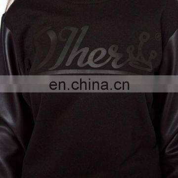 CHEFON Women Leather Sleeve Sweatshirt CAH0033 photo-4