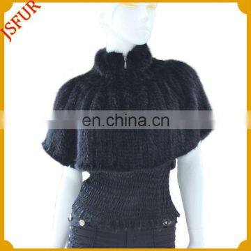 Upmarket women black knitted mink fur shawl