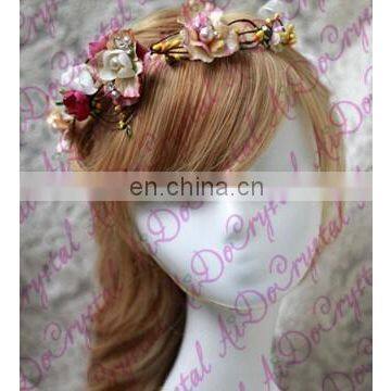 Aidocrystal Beautiful Wedding Artificial Flower Crown,Rhinestone Crystal Bridal Wedding Fascinators photo-5