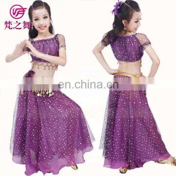 ET-128 Newest Arrival Multi-color Indian Children Performance Belly Dance Costume Including Top and Skirt and Velvet Scarf Suit photo-4