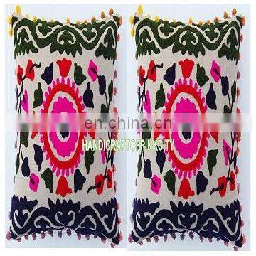 Set of 2 Pcs Lot Vintage Suzani Cushion Cover Embroidered 16x16'' Indian Pillow Case Decorative