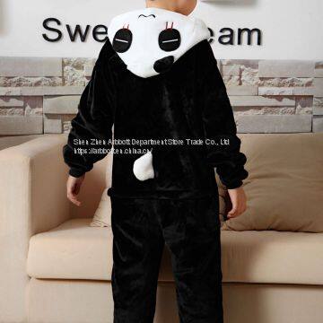 Panda Cartoon Flannel Conjoined Polyester Children Pajamas