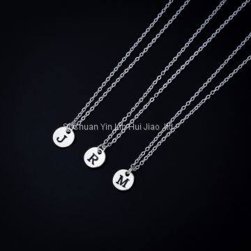 Round Coin Necklace beautiful disc 26 letters alphabet pendant trumpet Necklace Bridesmaid birthday gift wholesale