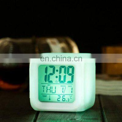 Amazon hot seller 7 colors changed  Digital Thermometer led cube alarm clock