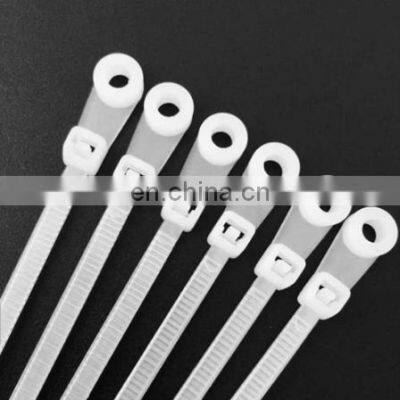 White Nylon Wire String Zip Plastic Screw Mount Hole Fixed Eyelet Self-Locking Cable Tie