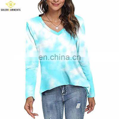 95% Cotton 5% Spandex Hot New Women T Shirts Long Sleeve Colorful Loose Casual Tie Dye T Shirts photo-2
