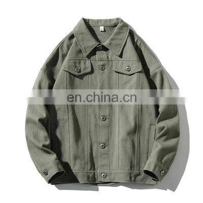 Customized fashion oversized lapel solid color coat multi-pocket men's pilot motorcycle denim jacket