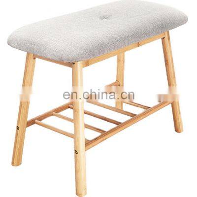 New product natural style bamboo shoe rack bench with cloth cushion seat shoe store bench