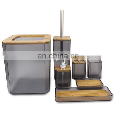 New Design Bathroom Accessories Set  Plastic with Bamboo Bathroom Sets Wholesale Seven  Pieces Bathroom Accessories