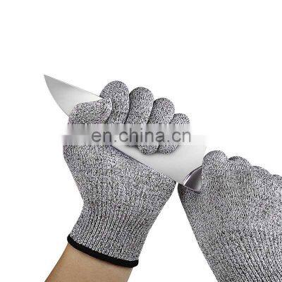 EN388 Level 5 Grey HPPE Knitted Cut Prevent Work Safety Gloves Cut Resistant Gloves