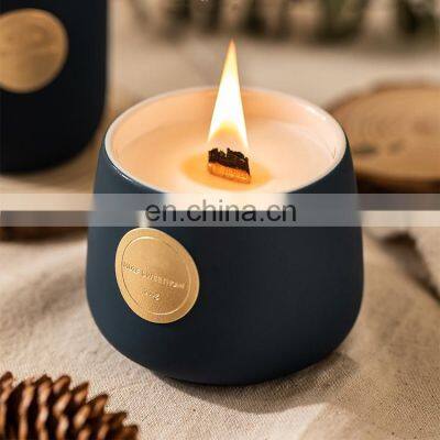 Unique Design Pottery Clay Ceramic Jar Stamping Gold Logo Yoga Premium Soy Beeswax Cherry Blossom Jasmine Terrazzo Candle photo-3