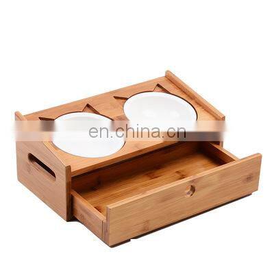 Nordic Stainless Steel Bulk per Dog Cat Luxury Drinking Feed Water 2 in 1 Bowl for Engraving Bamboo Stand With Drawer Storage photo-4
