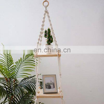 Macrame Plant Hanger, Macrame Wood Shelf, Hanging Shelves photo-2