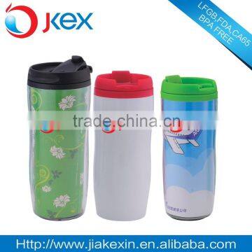 Double wall plastic mug with insert paper/travel cup