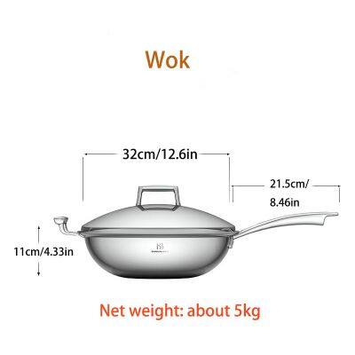 Luxurious Premium Tri-Ply Stainless Steel Wok with Stainless Steel Lid, Multi-Purpose, Versatile Fry Pan for Gas & Induction Cooking, Healthy Cooking, High Quality Cast Steel Handle, Perfect for Home Kitchens, Versatile Kitchen Cookware