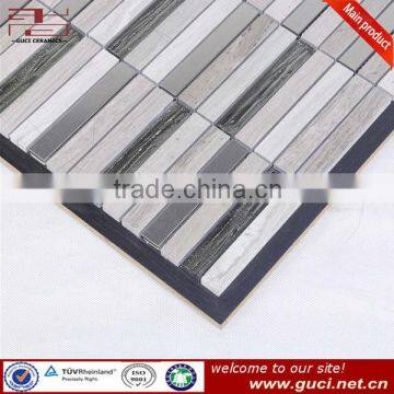 stainless steel and stone mix linear glass mosaic tiles