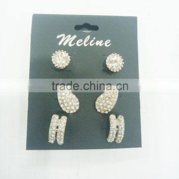 METAL CRYSTAL RHINESTONE TRIO EARRING