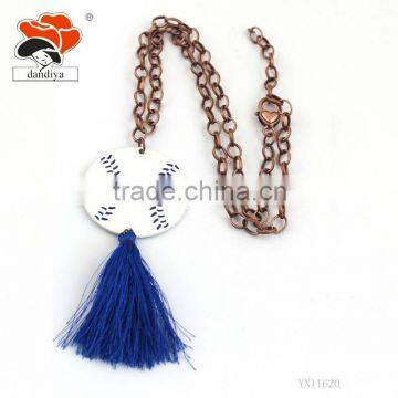 alloy chain cheap red blue baseball tassel epoxy polyester lines necklace