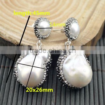 LFD-07E Finding Druzy 925 Silver Pearl Pave Rhinestone Crystal Drop Earring / Stud Earrings Charms Jewelry