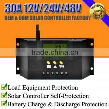 30A 12V/24V/48V solar panel charge regulator controller with LCD display PWM mode