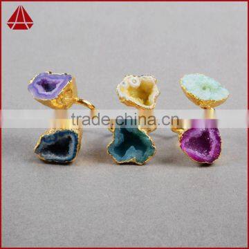 New Fashion Agate Druzy Geodel Ring With Natural Gemstone for Women Girl Jewellery photo-2