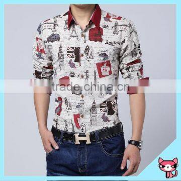 American Special Printed Red Collar Long Sleeve Shirt