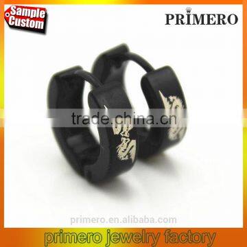 2016 Men's Titanium Dragon Pattern Hoop Earrings Cute Stainless Steel Black Jewelry