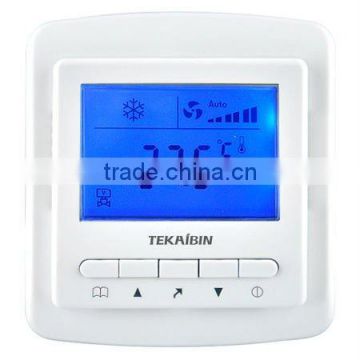 TKB50.50L 4-pipe for control of a 3-speed fan&two on/off valve actuators blue LCD display air conditioning thermostat