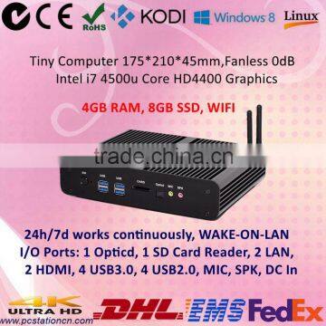 DC 12V Mini Computer with i7 4500u Core 1.8GHz best HTPC for Home 4GB RAM 8GB SSD Linux Tiny ITX PC